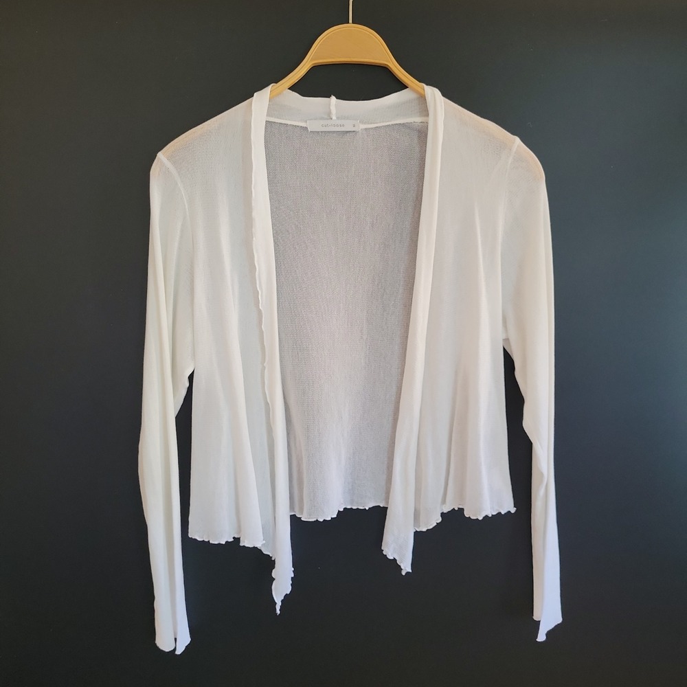 Cut Loose Tulle Sheer Mesh Cropped Cardigan Medium White Coastal Cottagecore